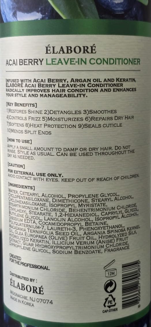 Elabore Acai Berry Leave-In Conditioner 16.06 fl.oz/ 475ml